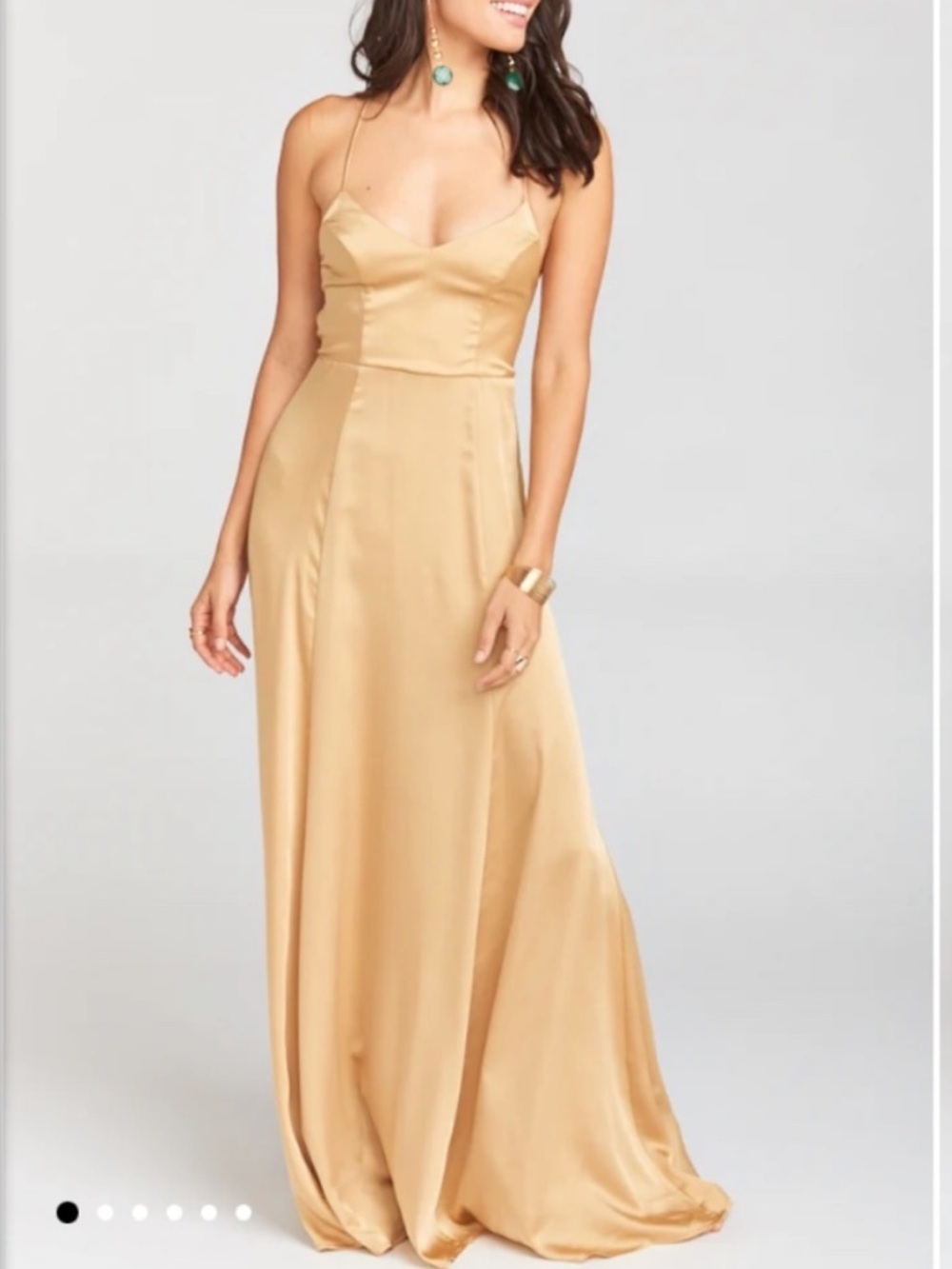 SHOW ME YOUR MUMU True Gold Godshaw Goddess
Maxi Dress Satin size XS